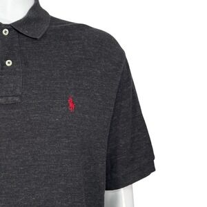 POLO RALPH LAUREN Mens Dark Gray Heathered Cotton Polo Shirt XL Red Pony Logo